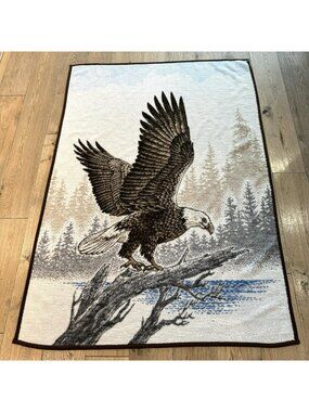 Vintage Biederlack Blanket Eagle Graphic Acrylic 75"x52" Made in USA